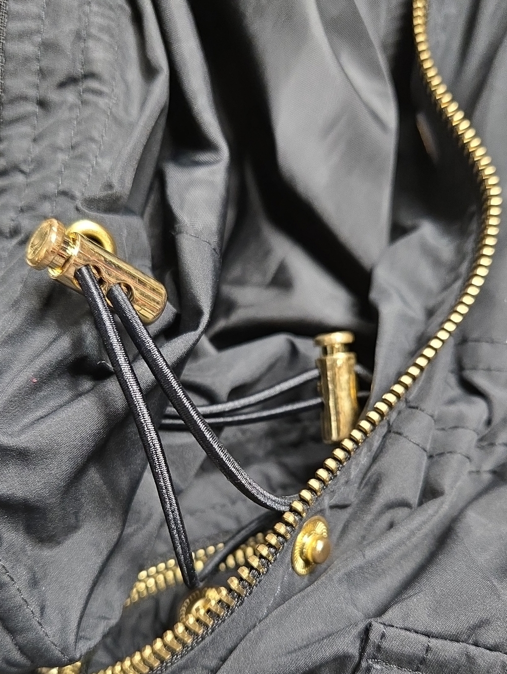 Style & Co Utility Windbreaker Jacket Black Gold Hardware Roll Tab Sleeves PS - Picture 7 of 7